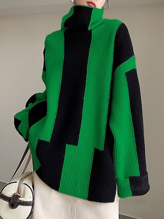 Long Sleeve Urban Turtleneck Color Block Sweater