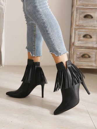 Women Minimalist Fringe Stiletto Heel Dress Boots