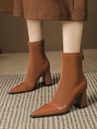 Elegant Elastic Fabric Paneled Chunky Heel Dress Boots
