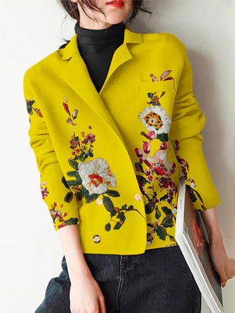 Plus Size Lapel Collar Floral Urban Cardigan