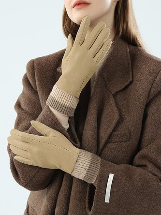 Color Block Casual Imitation Cashmere Knitted Gloves