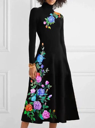 Long Sleeve Regular Fit Floral Elegant Dress