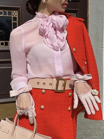 Long Sleeve Elegant Plain Regular Fit Jacket With Brooch