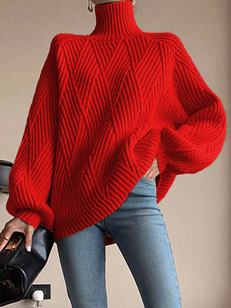 Plus Size Loose Urban Long Sleeve Plain Sweater
