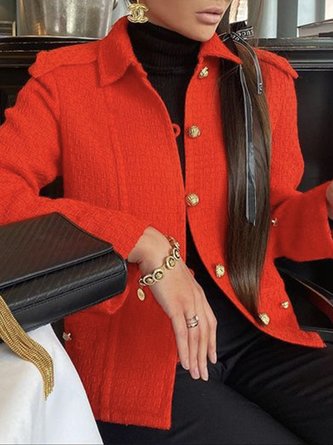 Long Sleeve Elegant Plain Regular Fit Jacket With Brooch