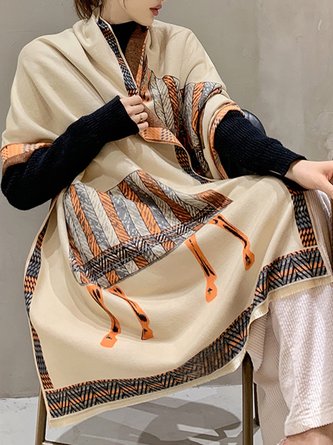 Versatile warm double-sided imitation cashmere shawl with vintage print
