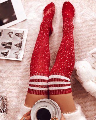 1Pair Christmas Striped Hot Drilling Over the Knee Socks