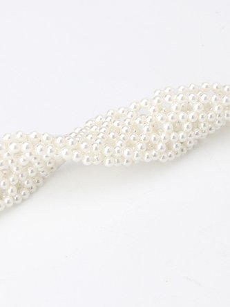 Elegant Braided Imitation Pearl Wide Belt Dress Decorative Waist Belt