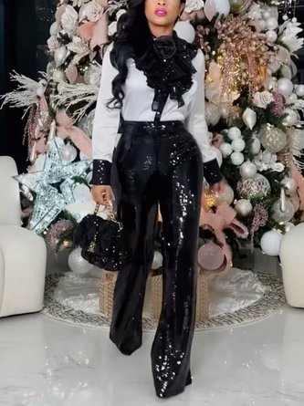 Color Block Elegant Regular Fit Long Sleeve Blouse