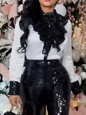 Color Block Elegant Regular Fit Long Sleeve Blouse