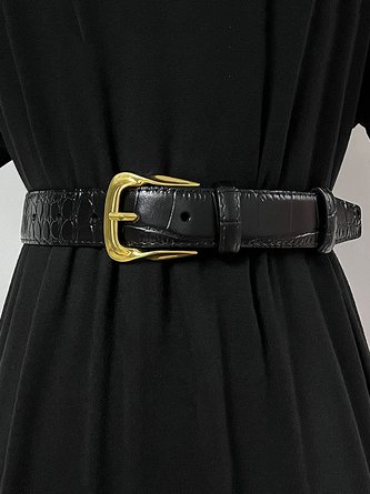 Crocodile Pattern Embossed Metal Buckle Split Leather Belt