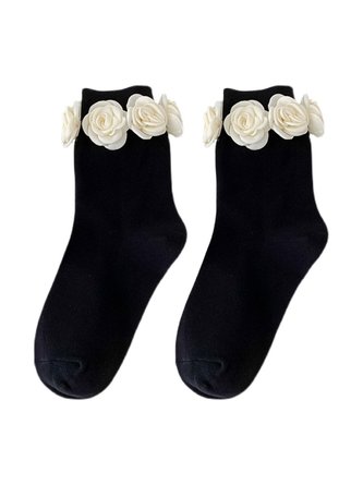 Elegant Camellia Applique Mid-calf Socks