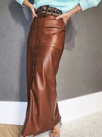 Urban Plain Regular Fit Faux Leather Skirt