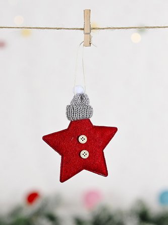 Merry Christmas Star with Knitted Hat Buttoned Non-Woven Christmas Tree Pendant