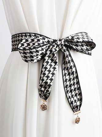 Elegant Houndstooth Bowknot Waist Belt Dress Accessories