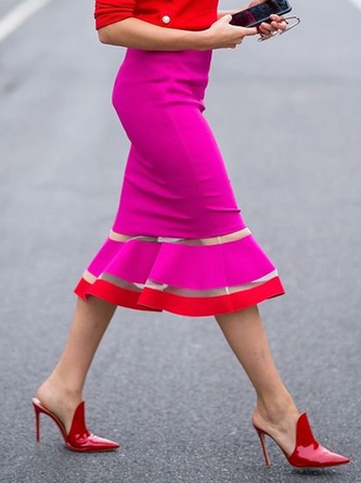 Deep Pink  Elegant Mid Waist  Skirt