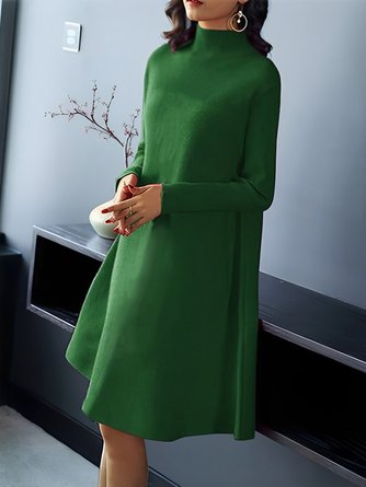 Plus Size Half Turtleneck Plain Elegant Loose Sweater Dress