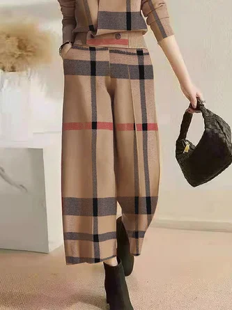 High Elasticity Urban Loose Plaid Pants Ankle Pants