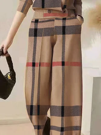 High Elasticity Urban Loose Plaid Pants Ankle Pants