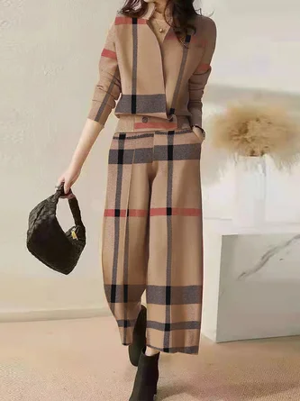 High Elasticity Plaid Regular Fit Long Sleeve Others Urban Cardigan