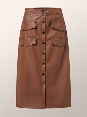 Plain Regular Fit Urban Pu Faux Leather Skirt
