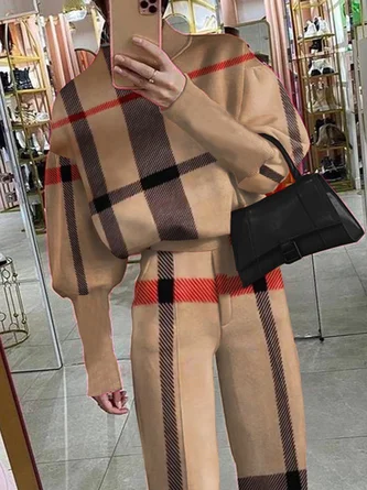 Half Turtleneck Urban Plaid Loose Sweatshirt