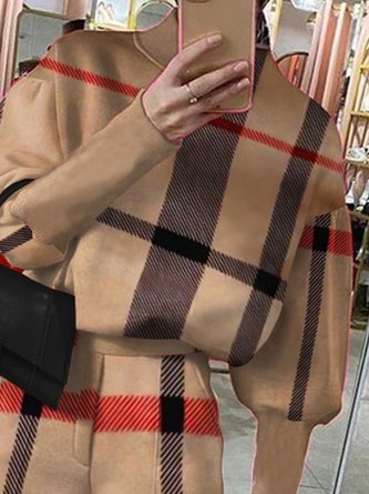 Half Turtleneck Urban Plaid Loose Sweatshirt