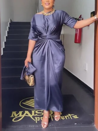 Elegant Regular Fit Plain Midi Dress