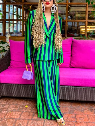 Urban Lapel Collar Striped Long Sleeve Loosen Blazer