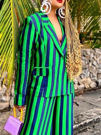 Urban Lapel Collar Striped Long Sleeve Loosen Blazer