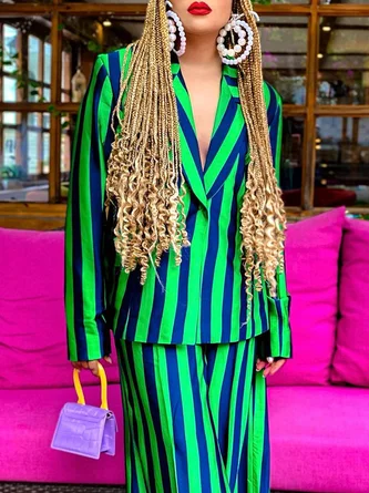 Urban Lapel Collar Striped Long Sleeve Loosen Blazer