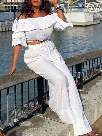 Vacation Off-shoulder Loose Linen Shirt