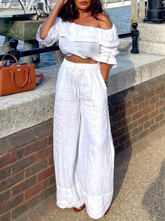 Vacation Off-shoulder Loose Linen Shirt