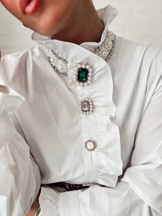 Lotus Leaf Collar Urban Buttoned Blouse