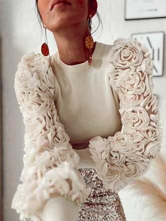 Plain Elegant Crew Neck Regular Fit Shirt