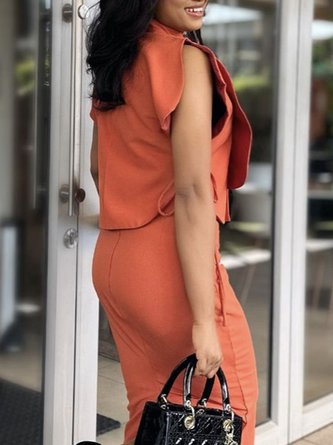 Plain Stand Collar Regular Fit Urban Blouse