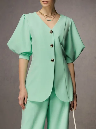 Plain Regular Fit Urban V Neck Blazer