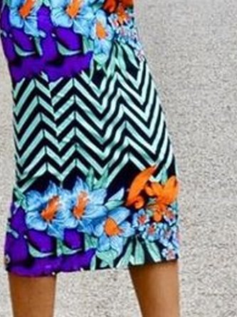 Crew Neck Floral Half Sleeve Elegant Midi Dress