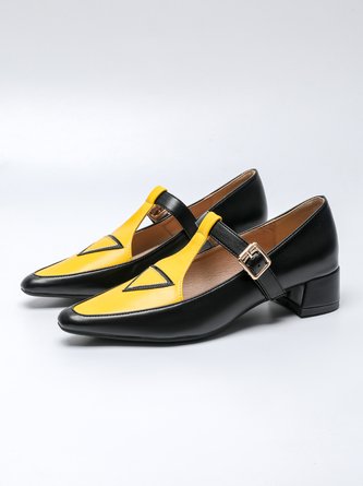 Color Block Adjustable Buckle Urban T-Strap Shoes