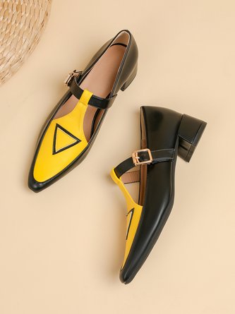 Color Block Adjustable Buckle Urban T-Strap Shoes