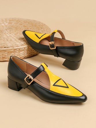 Color Block Adjustable Buckle Urban T-Strap Shoes