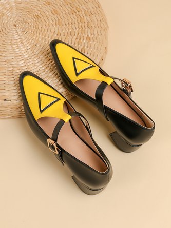 Color Block Adjustable Buckle Urban T-Strap Shoes