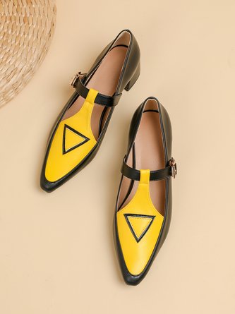 Color Block Adjustable Buckle Urban T-Strap Shoes