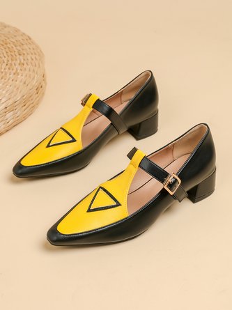 Color Block Adjustable Buckle Urban T-Strap Shoes