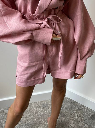 Plain Loose Vacation Shorts Linen Straight Pants