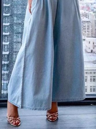 Casual Cold Shoulder Loose Denim Jumpsuit