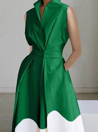 Color Block Casual Regular Fit Sleeveless Shirt Dress