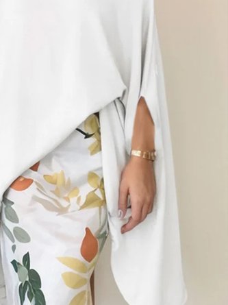 Elegant Loose Crew Neck Floral Mesh Patch Plain Shirt