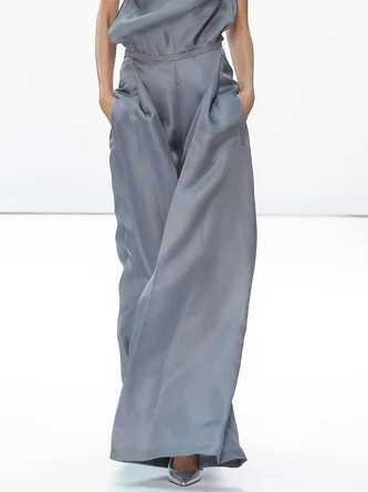 Elegant Loose Plain Long Wide Leg Pants