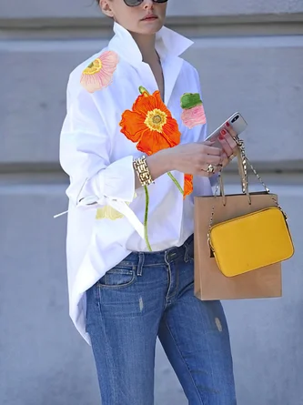 Urban Shirt Collar Floral Loose Blouse